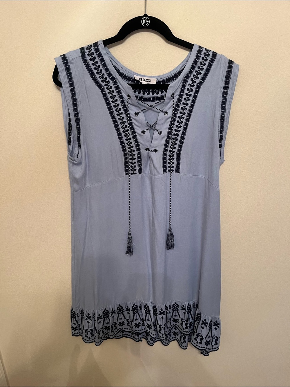Light Blue Embroidered Lace-Up Sleeveless Dress